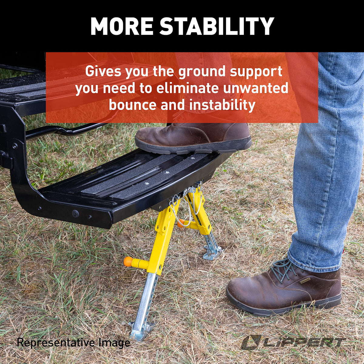 Lippert quick-release pin detail enabling fast height adjustments