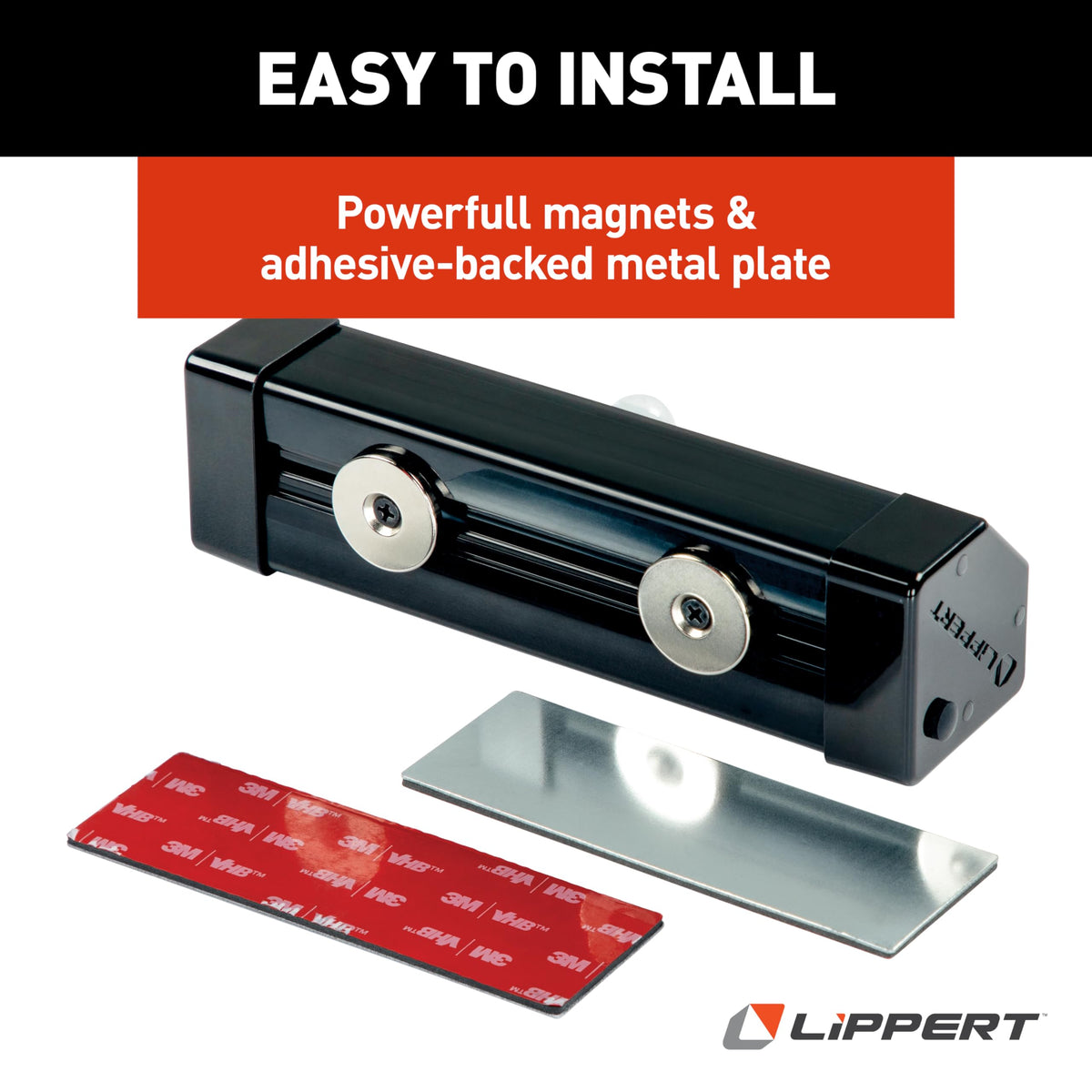 Lippert adhesive-backed metal plate installed for mounting on non-magnetic surfaces