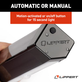 Lippert step light illuminating RV steps at night for safer entry and exit