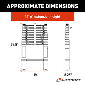 Lippert side angle of telescoping ladder demonstrating easy deployment and reach