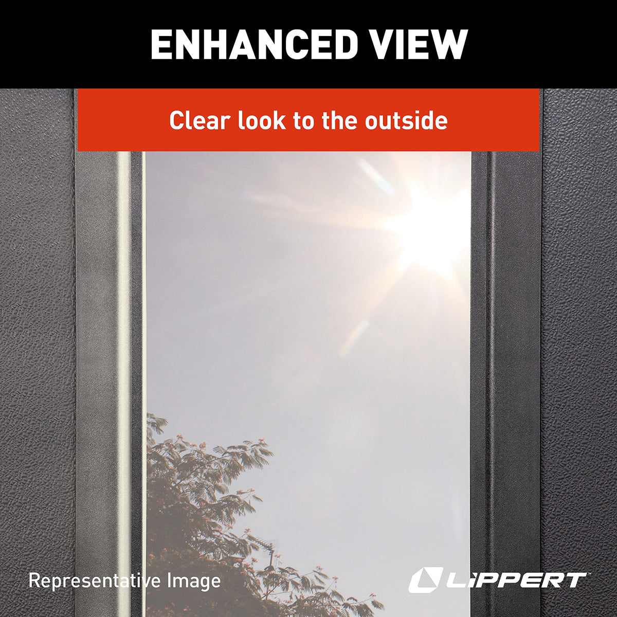 Lippert Components Thin Shade fully raised showing clear outside view benefit