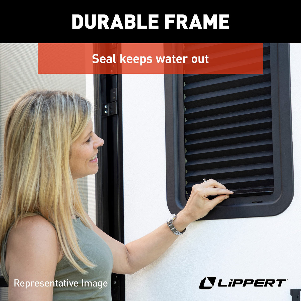 Lippert Components Thin Shade installed in RV door showing seamless integration benefit