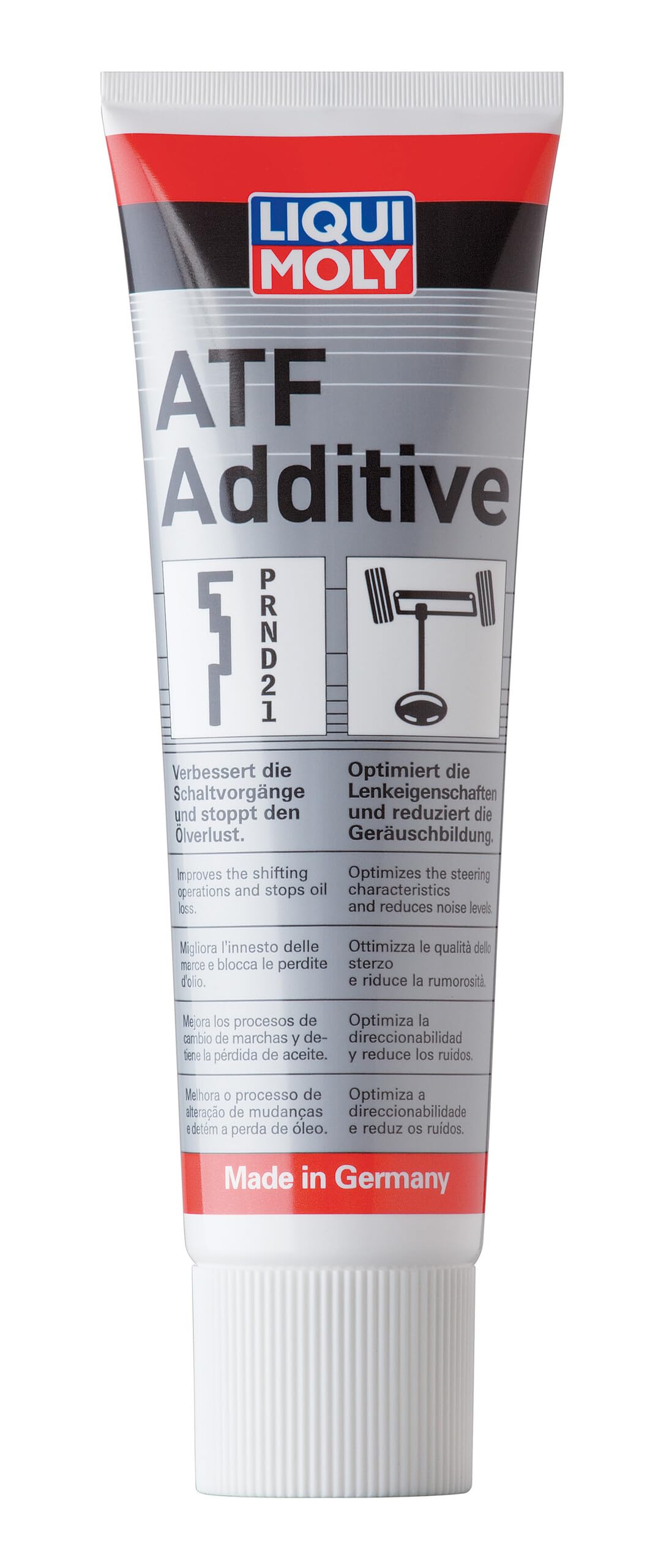Liqui Moly front label of ATF Additive showing bottle and benefits
