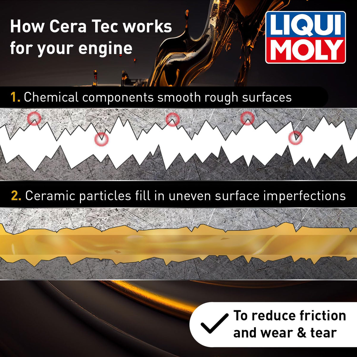 LIQUI MOLY Cera Tec 300 ml next to a ruler showing compact travel and storage benefit