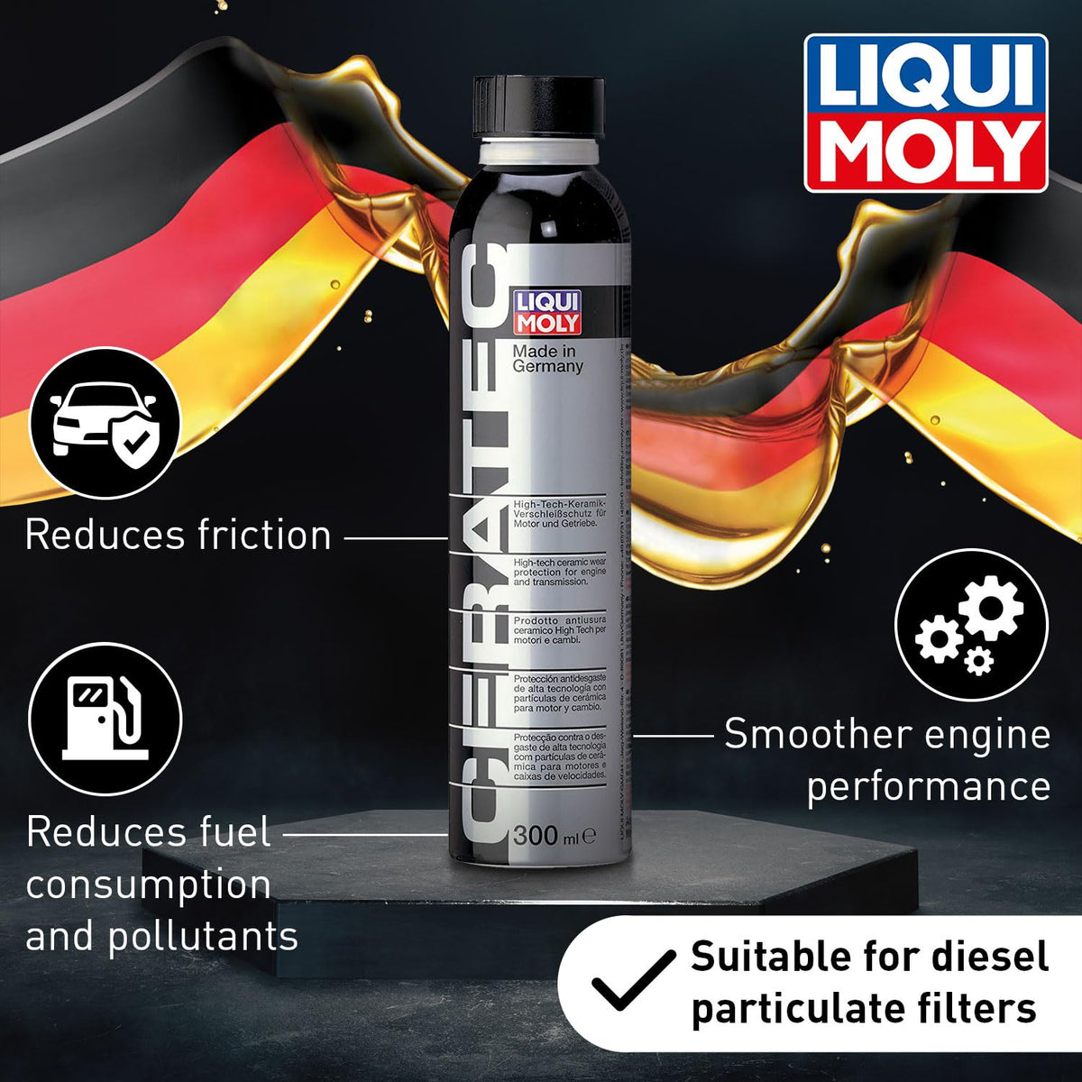 LIQUI MOLY Cera Tec bottle close-up highlighting cap and design for easy pouring