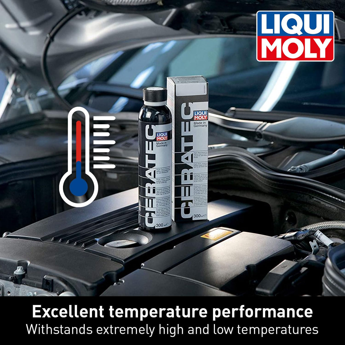 LIQUI MOLY Cera Tec applied in an engine bay illustrating smoother running components