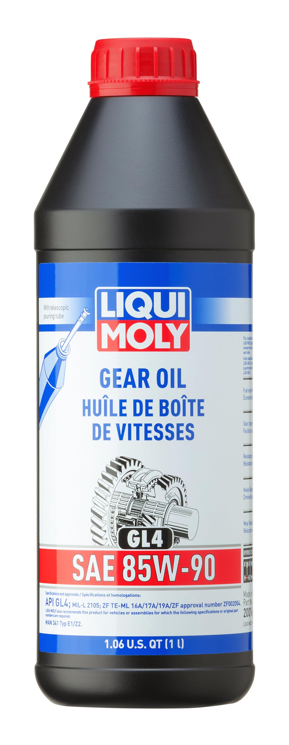 Liqui Moly bottle front view showing label and 1 L size, clear product identification and reliability