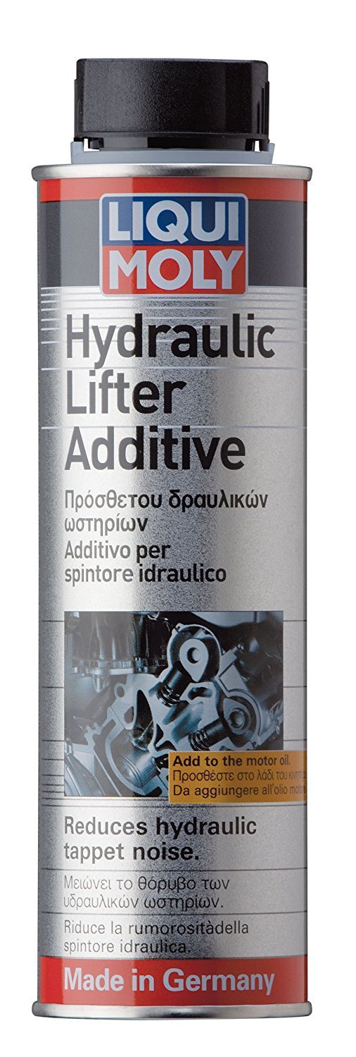 Liqui Moly front view of two bottles showing label and dosing, improves lifter performance