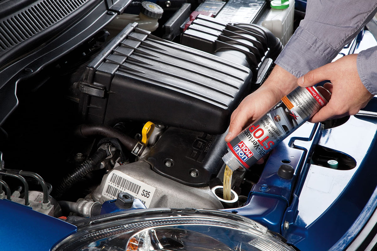 Liqui Moly LM 1005 in an engine bay illustrating reduced leaks and protection