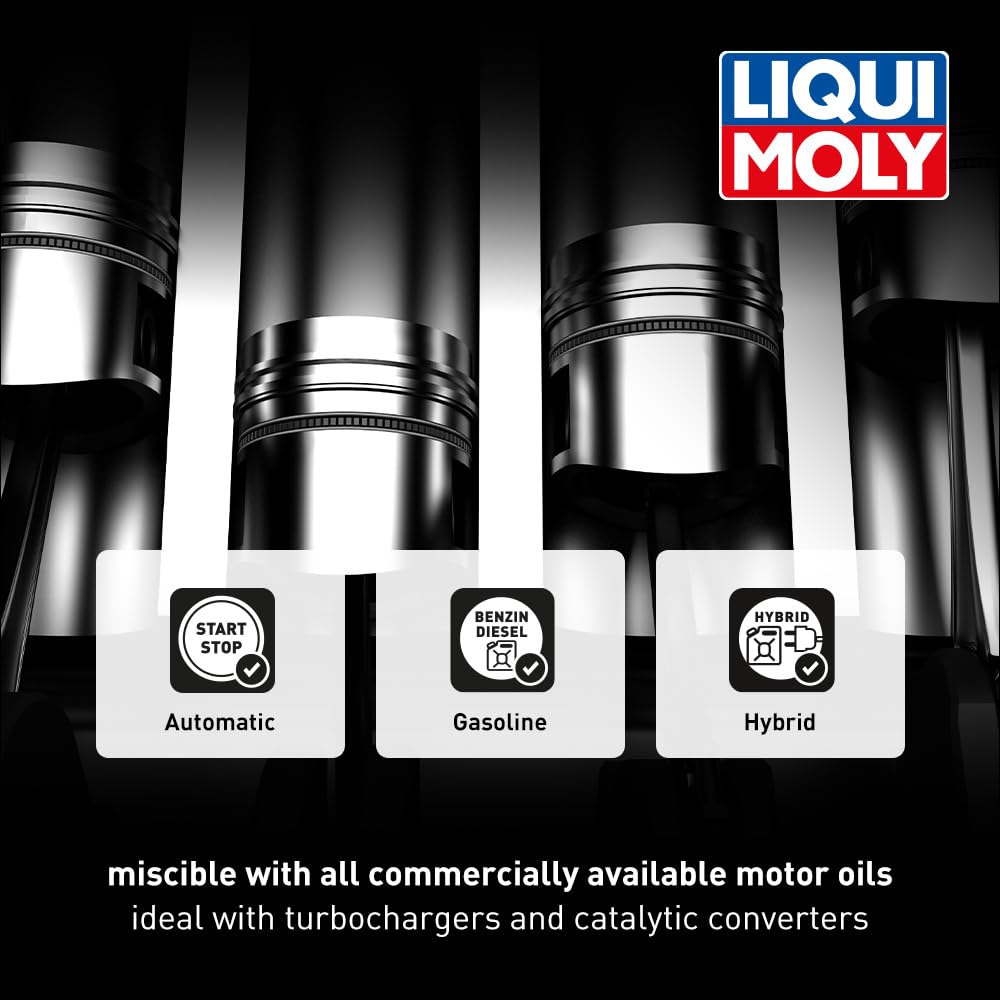 Liqui Moly Molygen being poured into an engine bay showing fast cold-start protection benefit
