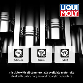 Liqui Moly Molygen being poured into an engine bay showing fast cold-start protection benefit