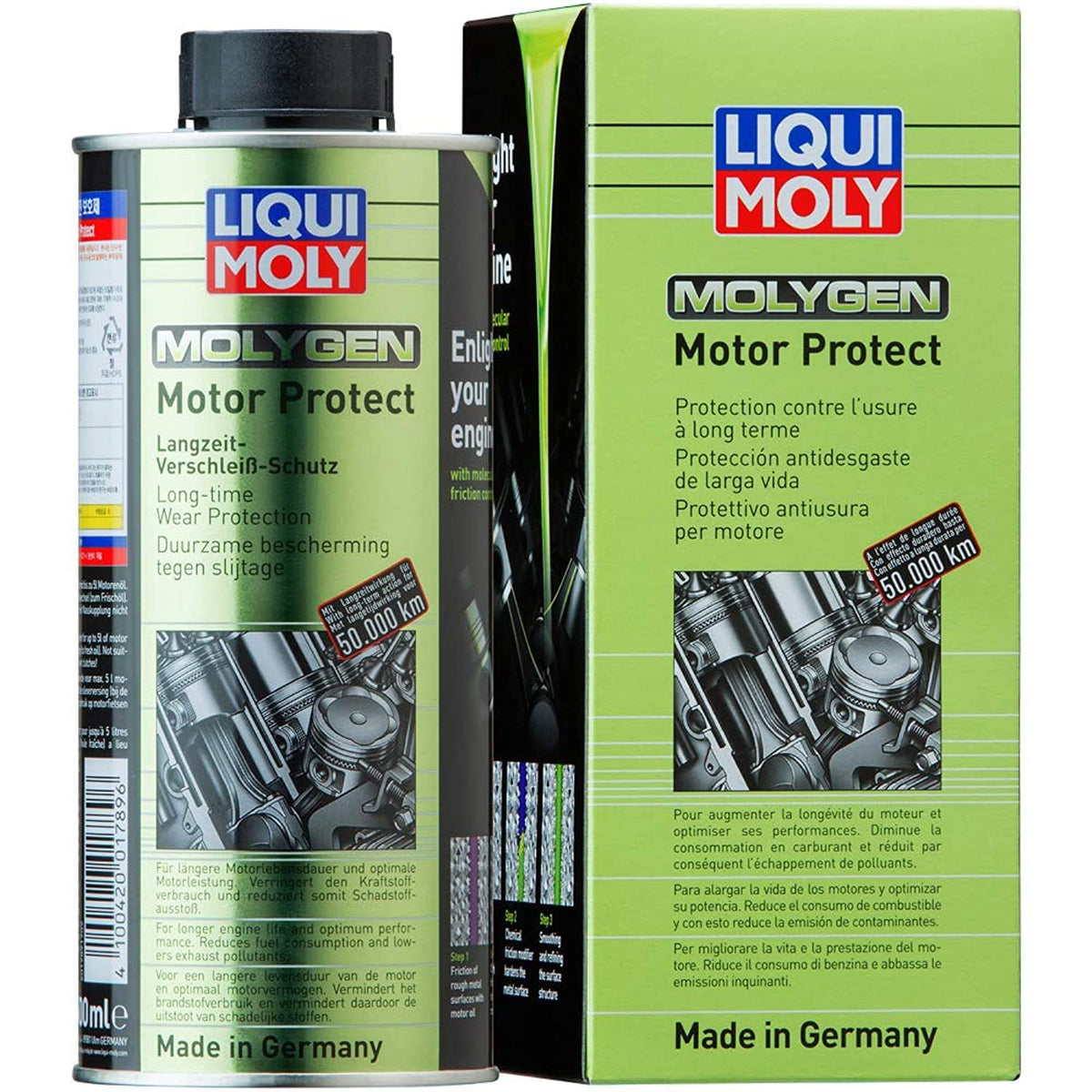 Liqui Moly Molygen front bottle view showing product label and long-term protection benefit