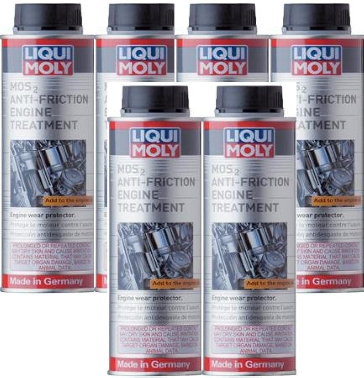 Liqui Moly front packaging showing bottle and easy dosing to reduce engine wear