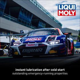 Liqui Moly being poured through a funnel into an engine improving lubrication during service