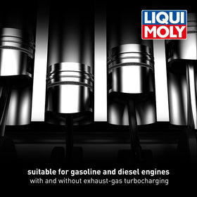 Liqui Moly 5 liter size comparison next to a bottle showing capacity advantage for multiple changes