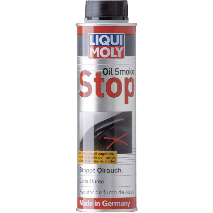 Liqui Moly bottle front view showing product and benefits for reducing smoke