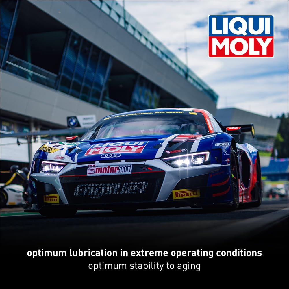 Liqui Moly pouring oil into engine with funnel demonstrating easy handling benefit
