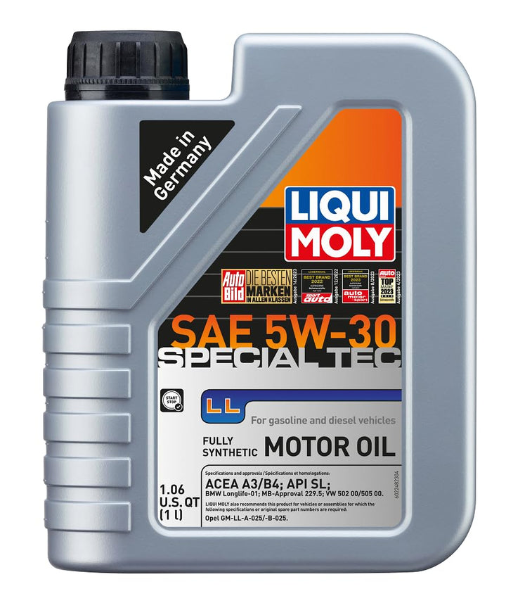 Liqui Moly bottle front view showing label and improved cold-start protection