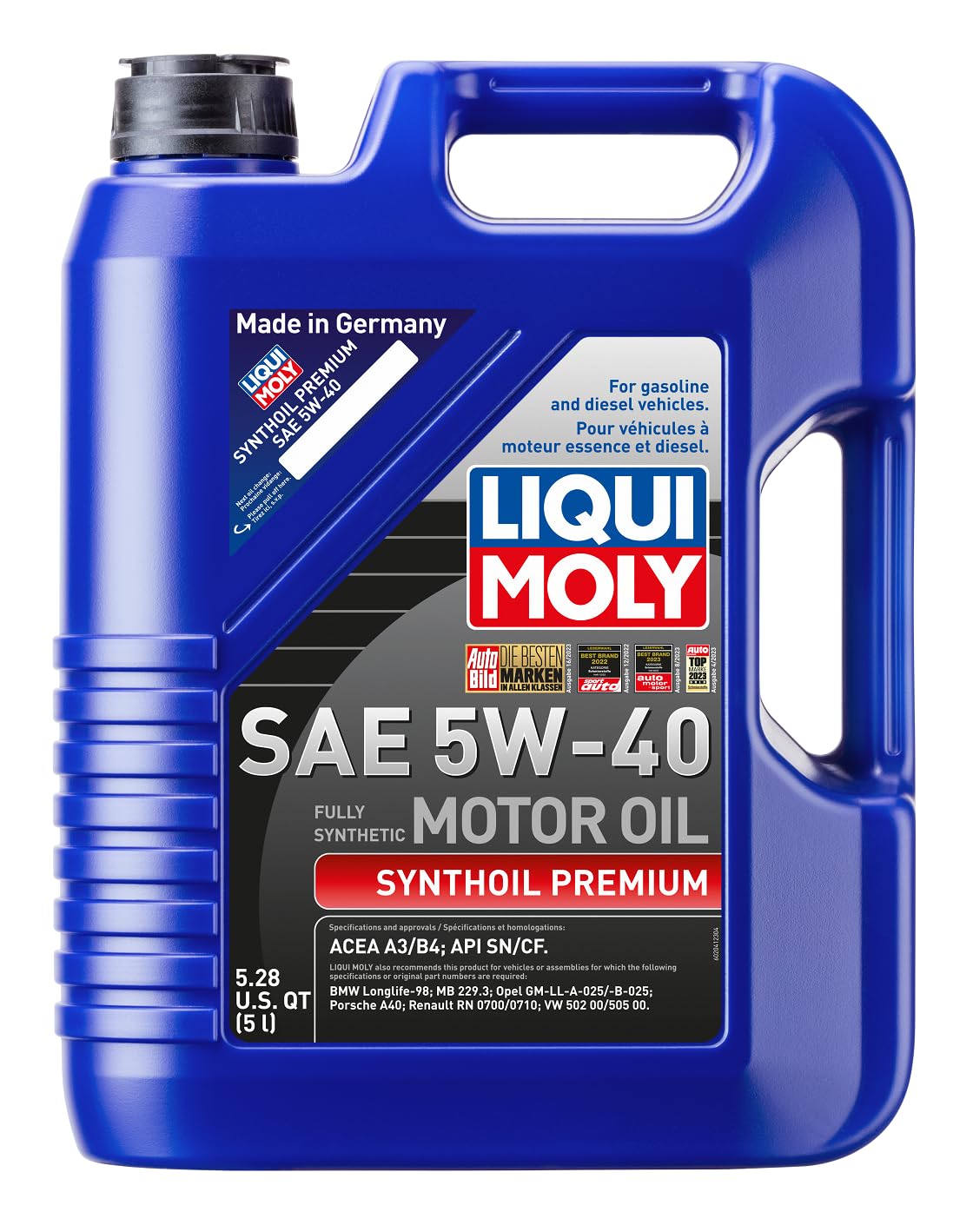 LIQUI MOLY 5W-40 front packaging showing capacity and protection benefits