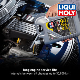 Liqui Moly close up label showing product name SKU 2330 and synthesis benefits for confidence