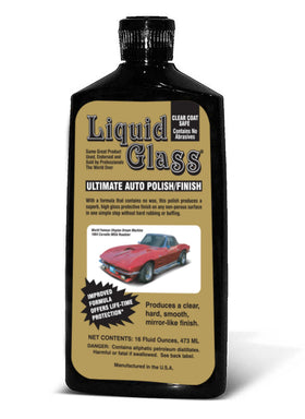 Liquid Glass bottle front label showing product and professional endorsement for glossy finish