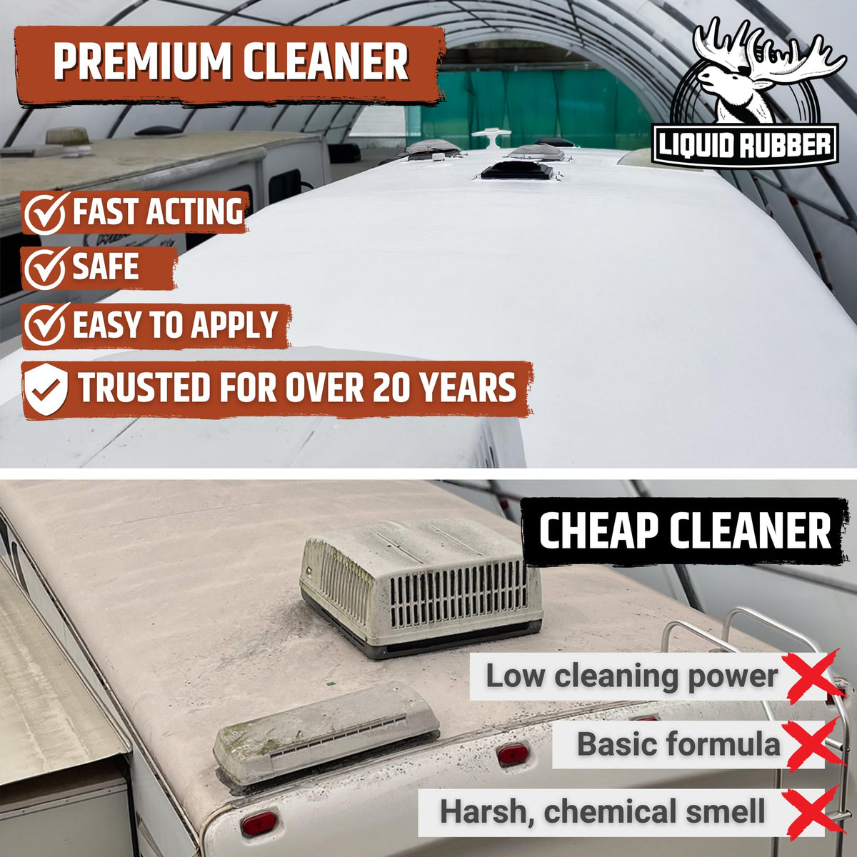 Liquid Rubber applied with scrub brush cleaning rubber roof for restoration