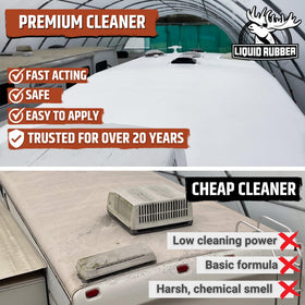 Liquid Rubber applied with scrub brush cleaning rubber roof for restoration