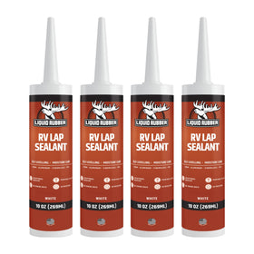 Liquid Rubber front packaging of 4-pack RV lap sealant showing tubes and label benefit