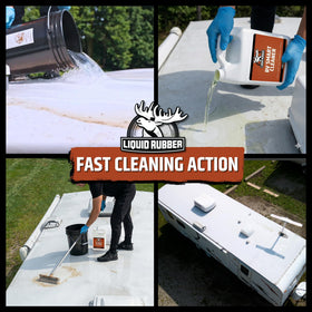 Liquid Rubber being sprayed across RV roof for wide, even coverage