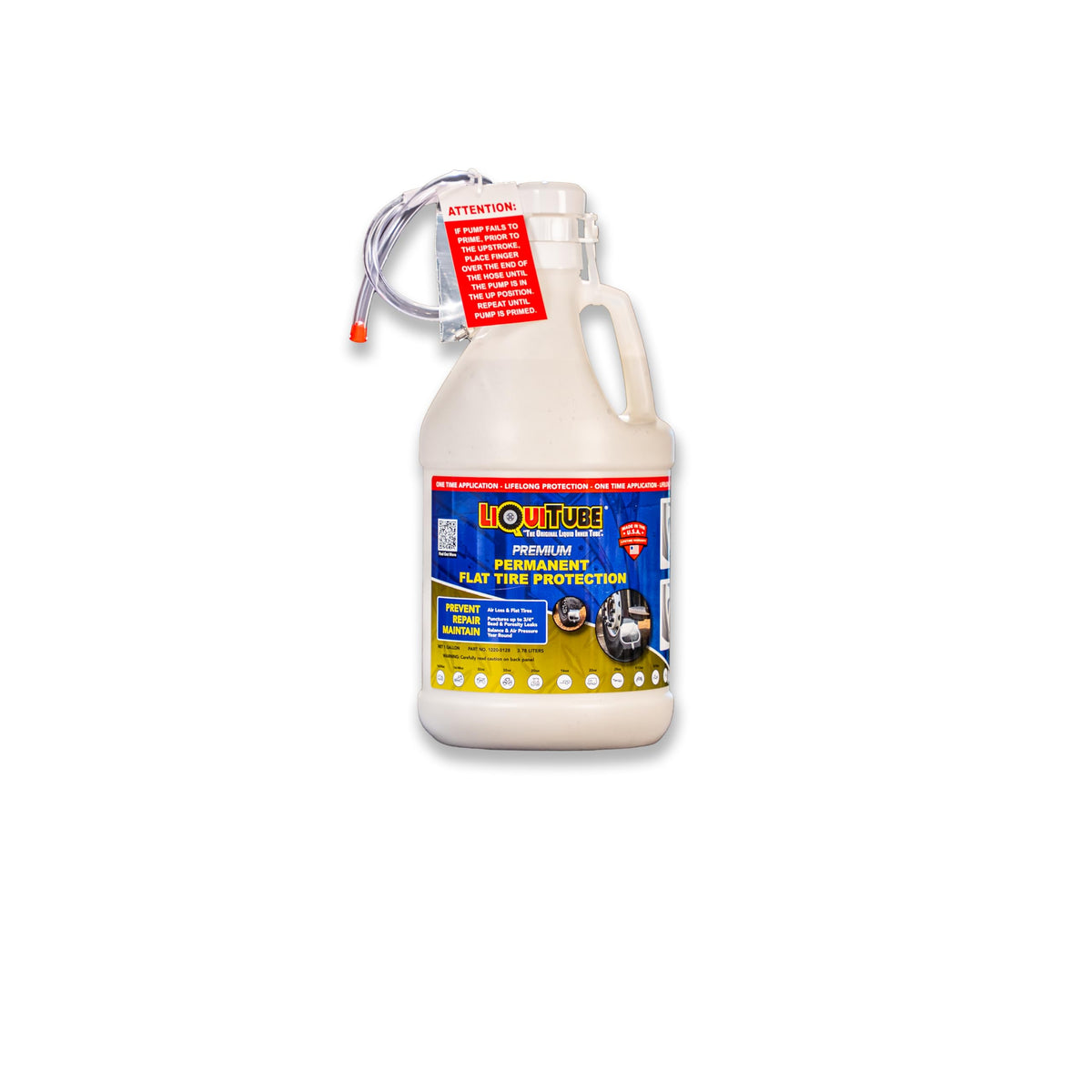 LiQuiTube one-gallon jug front view showing product branding and capacity benefits