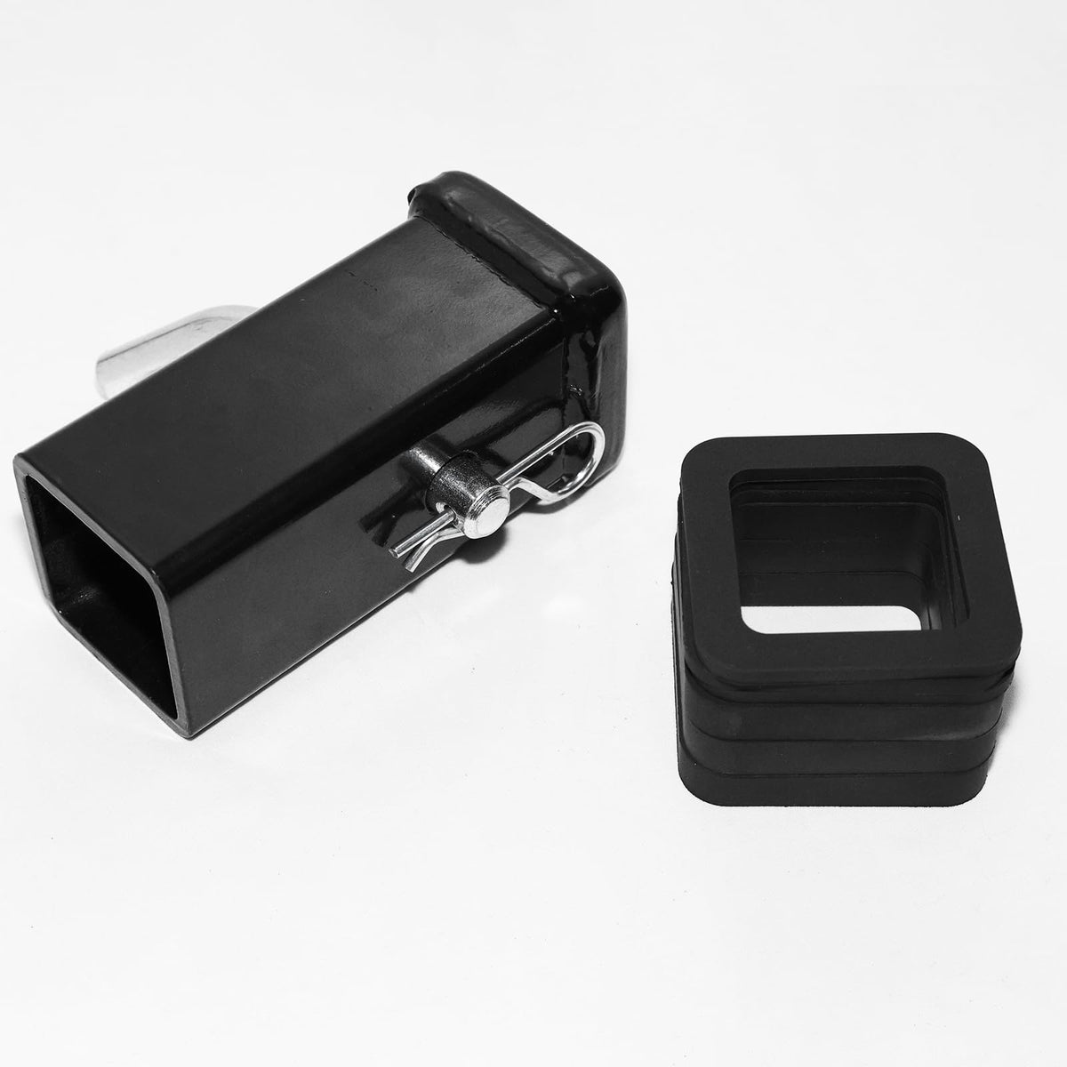 Liramera adapter installed in truck receiver demonstrating snug fit and anti-wobble benefit