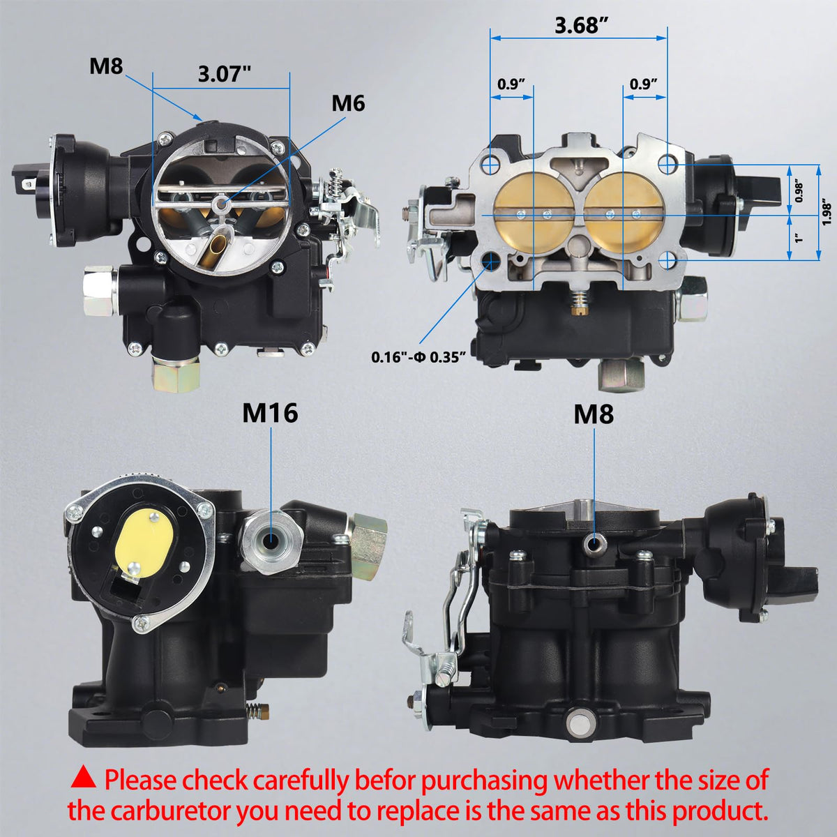 liriuda Mercruiser carb installed on manifold demonstrating quick factory hookup