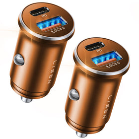 LISEN car charger front view showing ports and compact design for fast charging