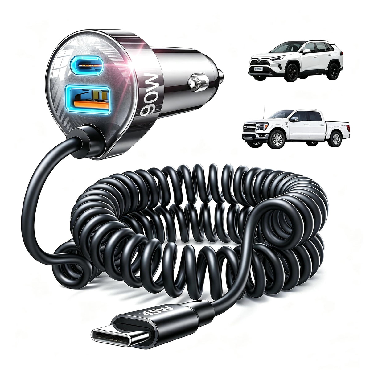 LISEN front view charger showing ports and clean compact design, fast charging benefit