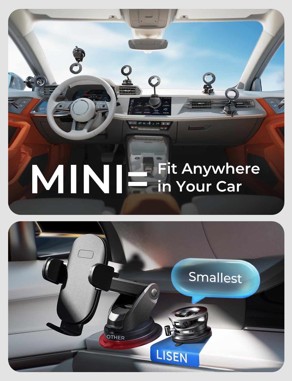 LISEN magnetic head detail with neodymium magnets for strong phone stability