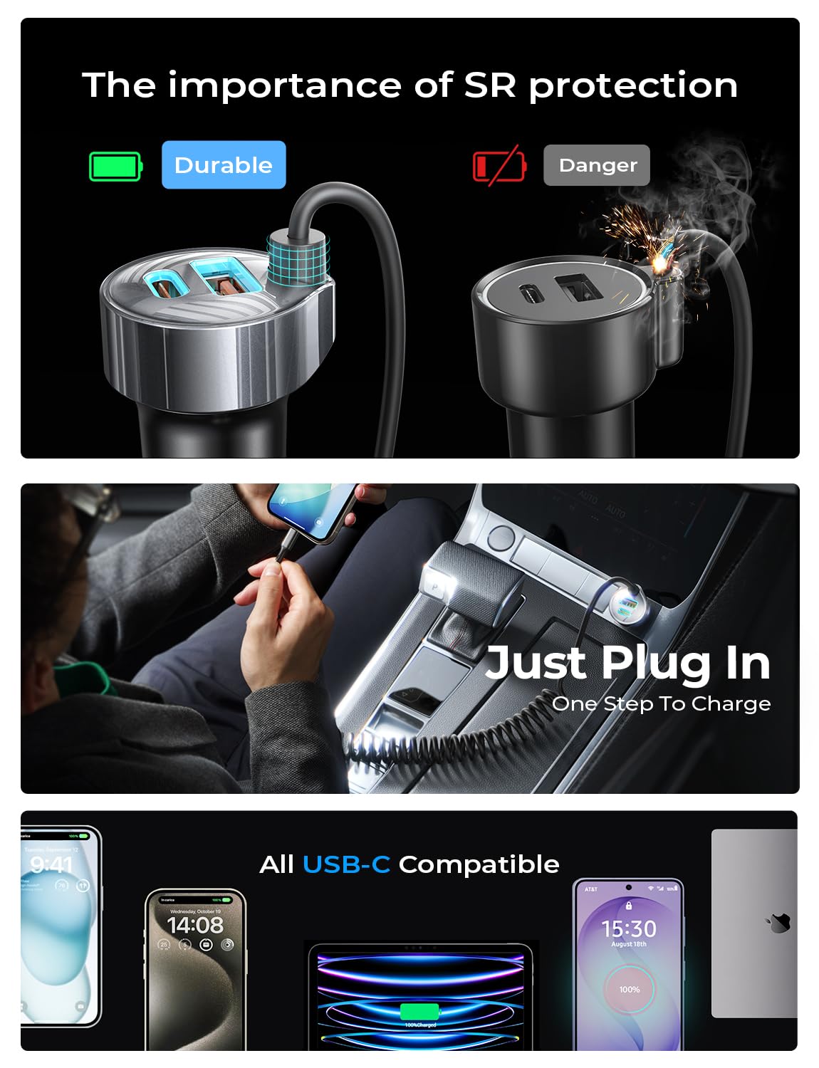 LISEN soft halo glow ring lit at night aiding low‑glare port location and safer plugging