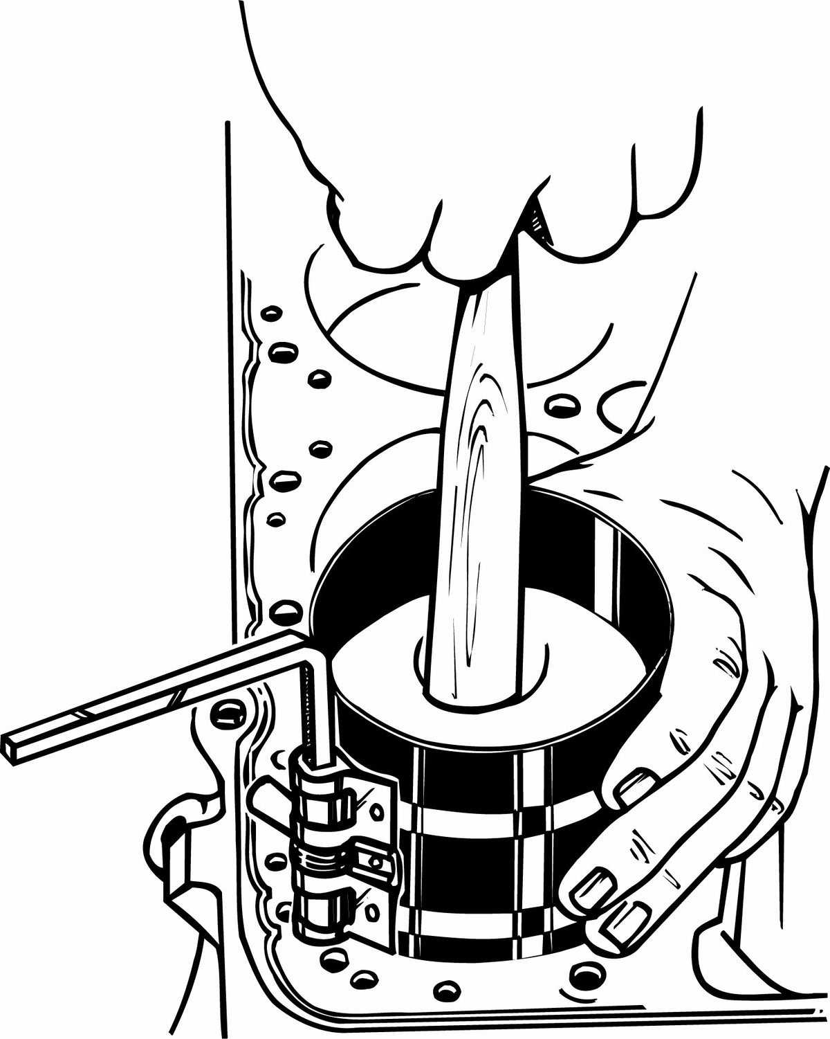 Lisle 19500 close-up of spring-clutch mechanism for smoother ring compression