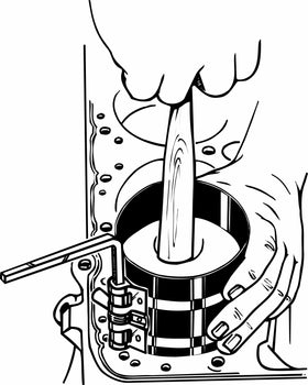 Lisle 19500 close-up of spring-clutch mechanism for smoother ring compression