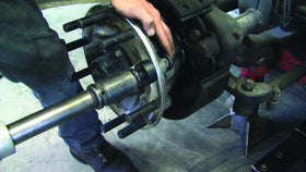 Lisle 28950 installed on truck hub demonstrating easier stud seating and alignment
