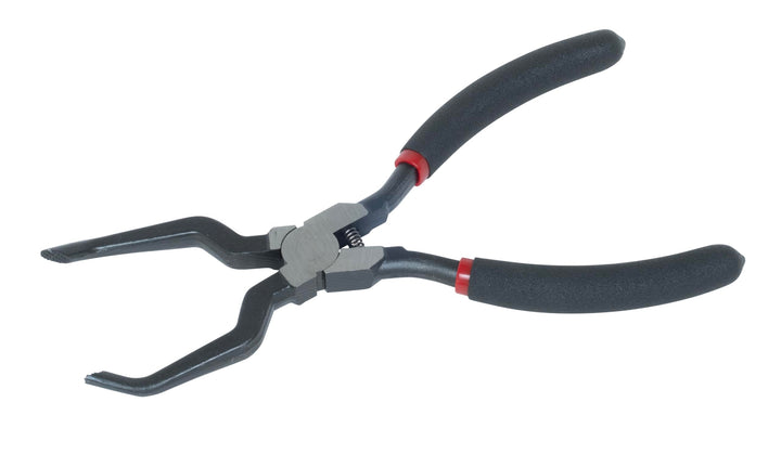 Lisle 37990 front view showing narrow knurled tips and dual-material grips for secure connector removal