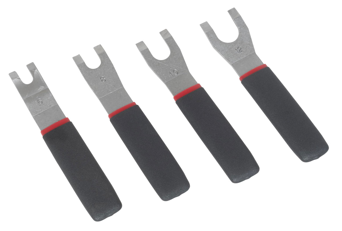 Lisle 38500 front view of four-piece set showing angled heads and grips for faster disconnects