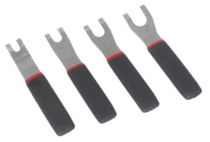 Lisle 38500 front view of four-piece set showing angled heads and grips for faster disconnects