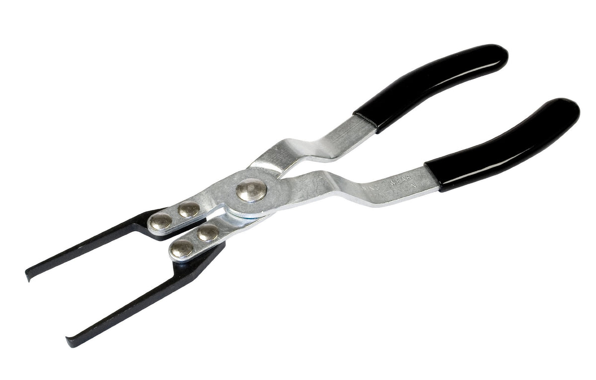 Lisle 46950 front view showing offset handle and angled tips for safer relay removal