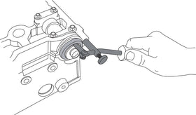 Lisle 58430 close-up of adjustable hook and push rod protecting shaft