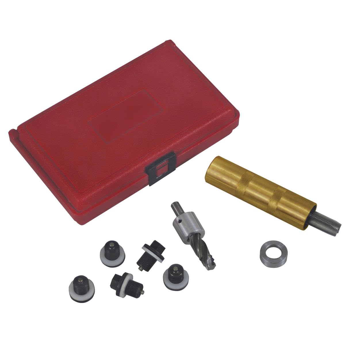Lisle 58850 close-up of spring-loaded tapping guide ensuring square thread alignment