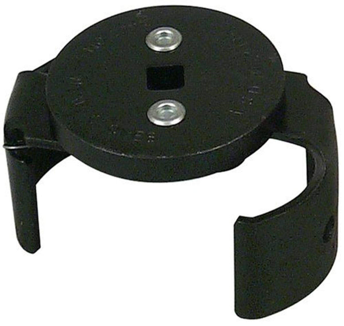 Lisle wide range filter wrench front view showing steel jaws and compact top-access design benefit: easy removal in tight spaces