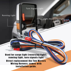 Lisnhlin harness installed on truck mirror demonstrating plug-and-play ease and restored lights