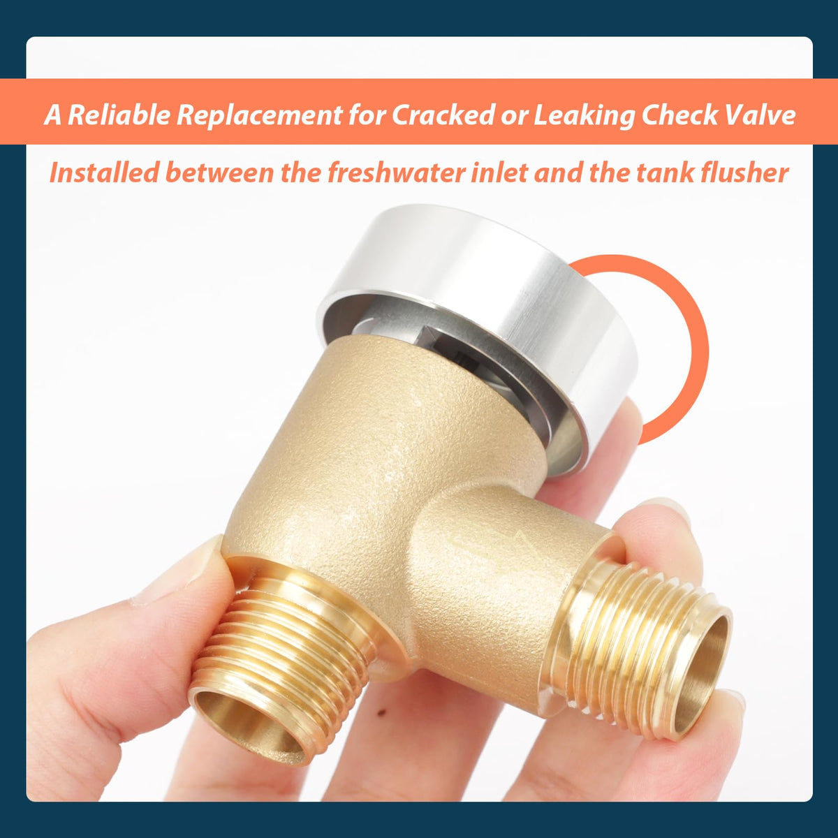 Lisnhlin valve installed in RV black tank flush line preventing backflow