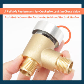 Lisnhlin valve installed in RV black tank flush line preventing backflow