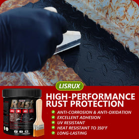 LISRUX before and after on automotive panel showing restored corrosion protection